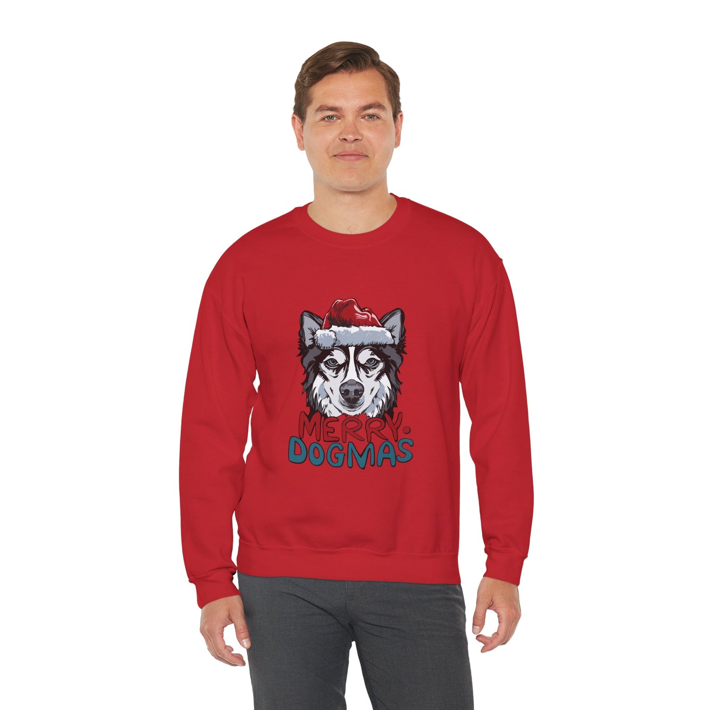 Cute Husky Christmas Sweathirt, Animal Lover Gift For Christmas, Christmas Merry Dogmas Unisex Heavy Blend™ Crewneck Sweatshirt