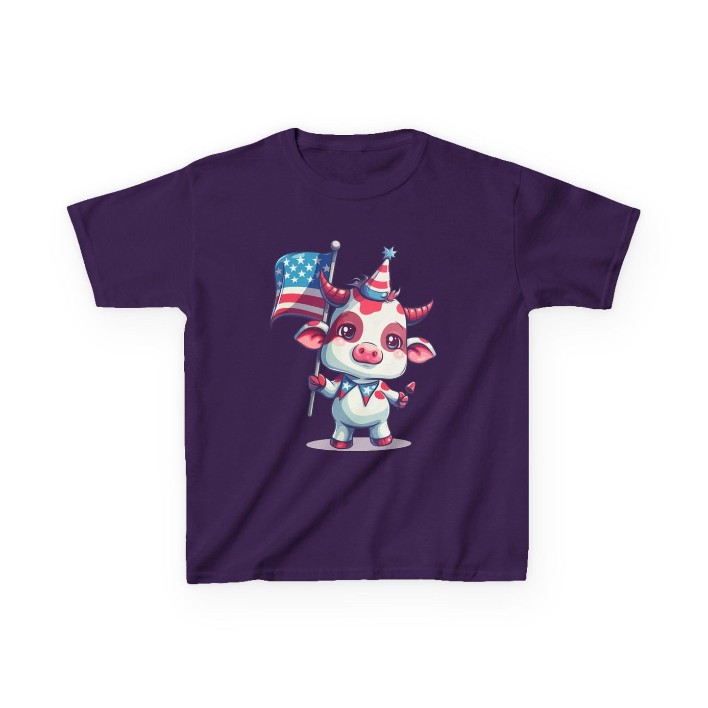 Adorable Pink Mini Cow Kids Shirt - Patriotic Cartoon Design, Cute 4th of July Tee, unisex cotton shirt