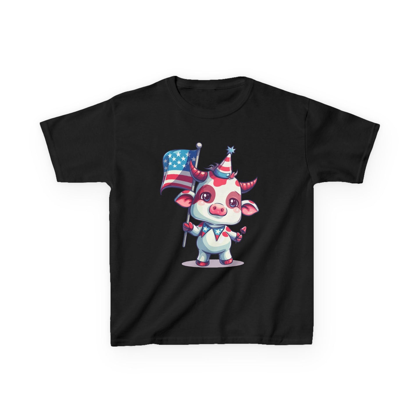 Adorable Pink Mini Cow Kids Shirt - Patriotic Cartoon Design, Cute 4th of July Tee, unisex cotton shirt