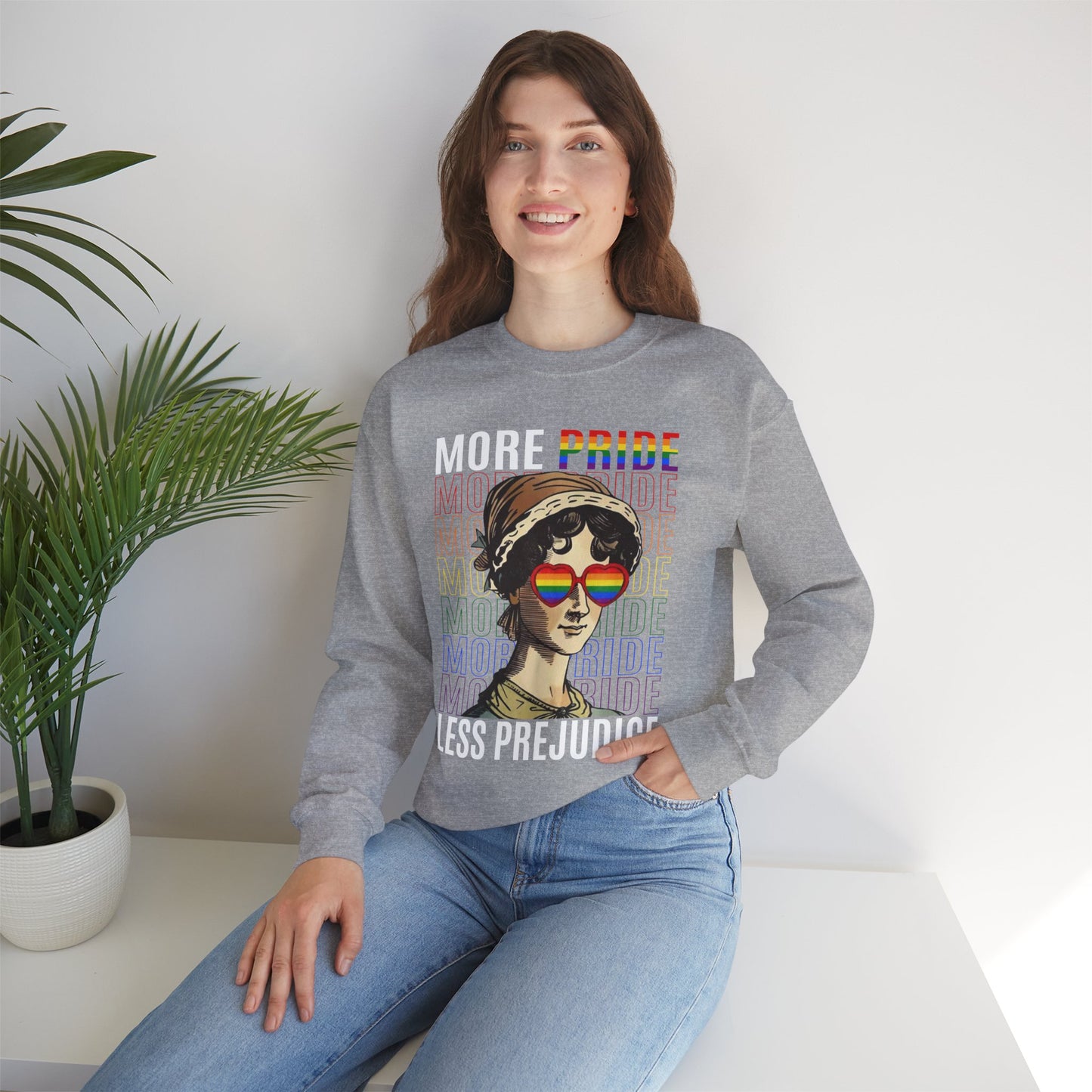 LGBTQ+ More Pride Less Prejudice Jane Austen humorous Pride Rainbow Unisex Sweatshirt