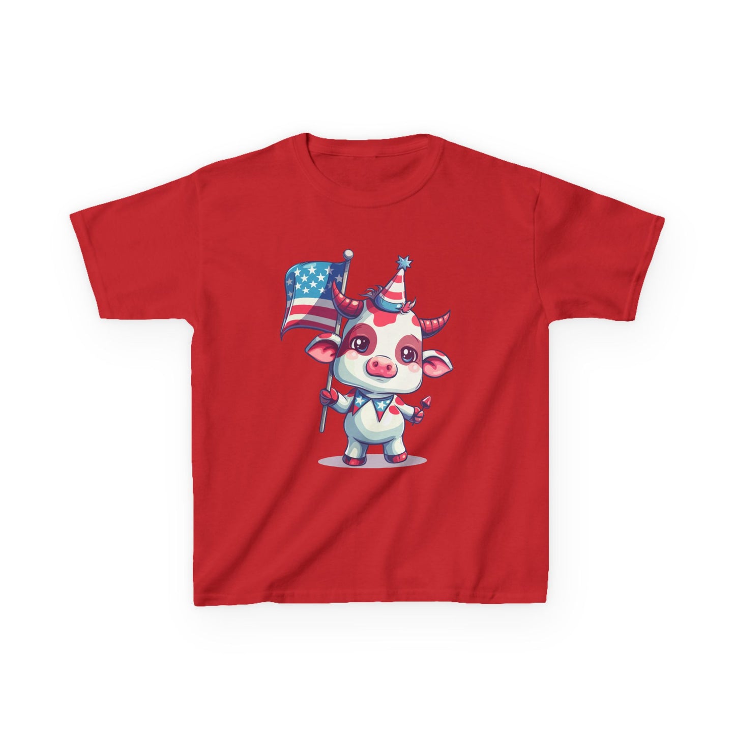 Adorable Pink Mini Cow Kids Shirt - Patriotic Cartoon Design, Cute 4th of July Tee, unisex cotton shirt