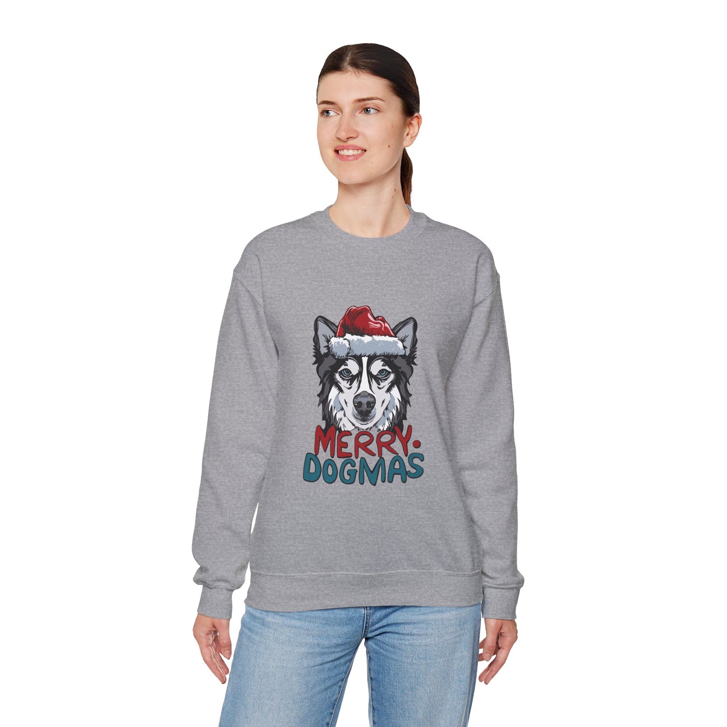 Cute Husky Christmas Sweathirt, Animal Lover Gift For Christmas, Christmas Merry Dogmas Unisex Heavy Blend™ Crewneck Sweatshirt