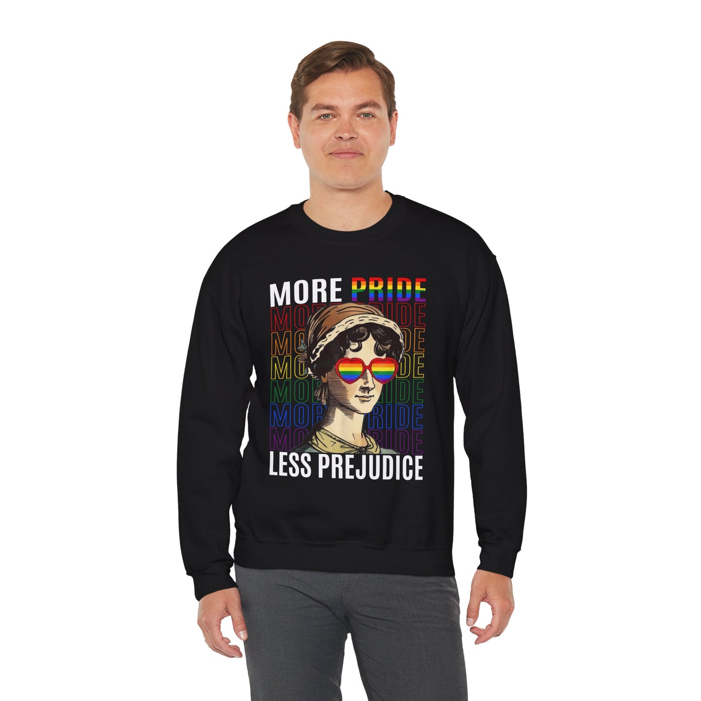 LGBTQ+ More Pride Less Prejudice Jane Austen humorous Pride Rainbow Unisex Sweatshirt