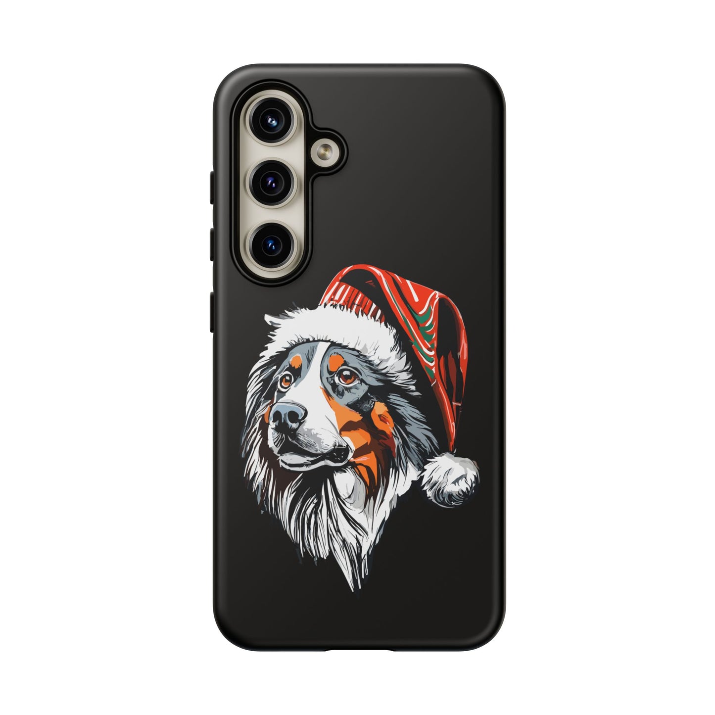 Festive Australian Shepherd Christmas Phone Case - Compatible with 16, 15, Pro Max, Galaxy, & Pixel