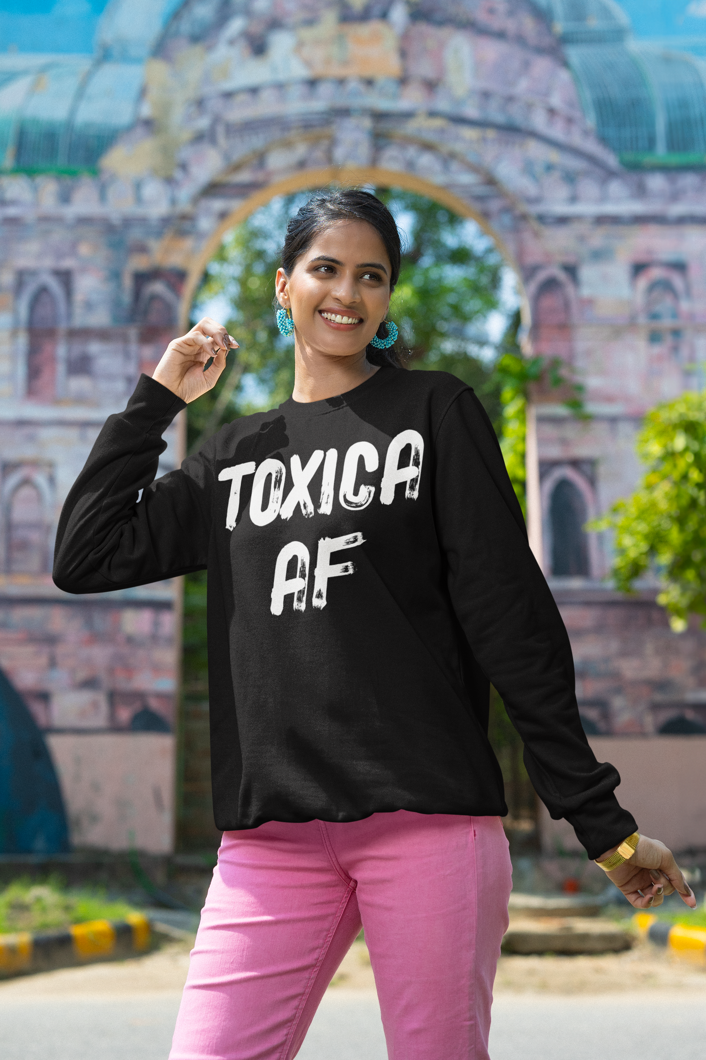 Toxica AF Women's Sweatshirt, Spanglish Espanol humorous sweater, Spanish Funny, Bold Women's Statement, Edgy Feminist Accessory