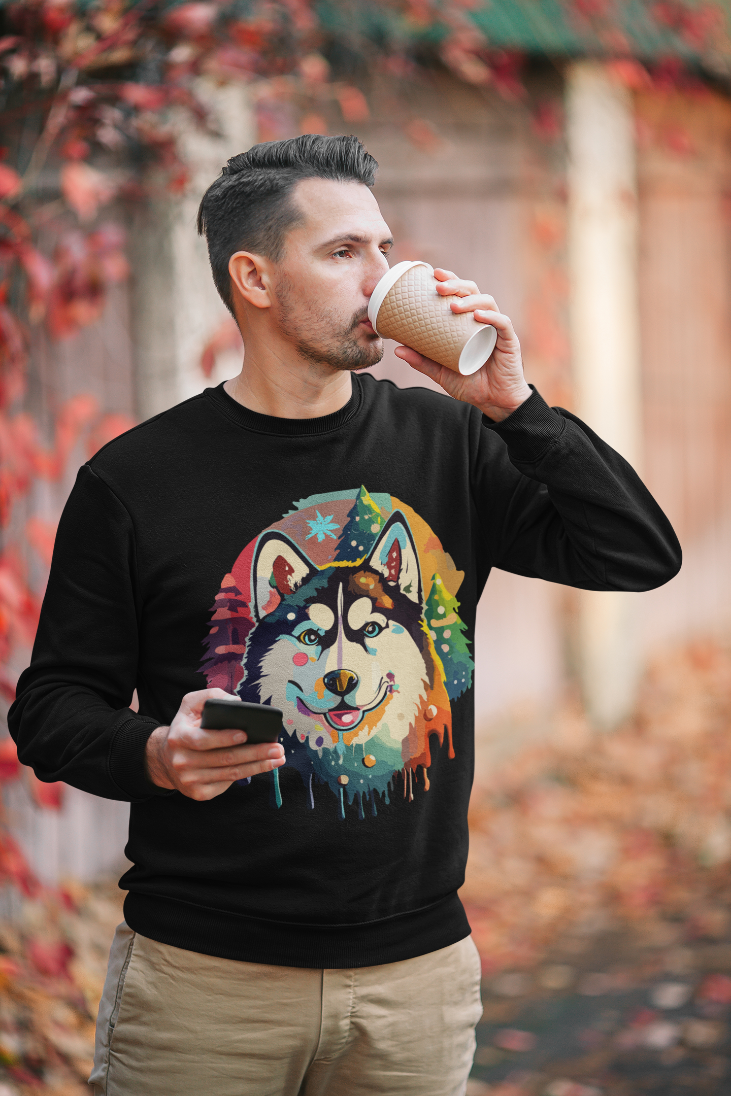 Unisex Christmas Husky Sweatshirt - Cozy Holiday Dog Pullover, Perfect for Winter, Xmas Gift for dog lover