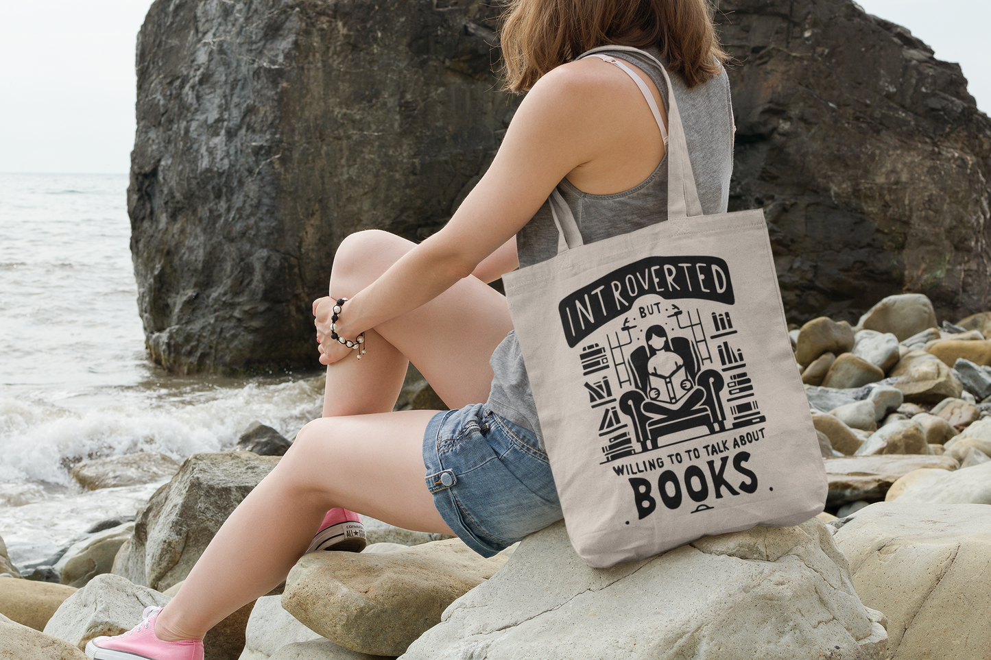 Funny Introvert Cotton Canvas Tote Bag - "Quiet Charm" Book Lover's tote