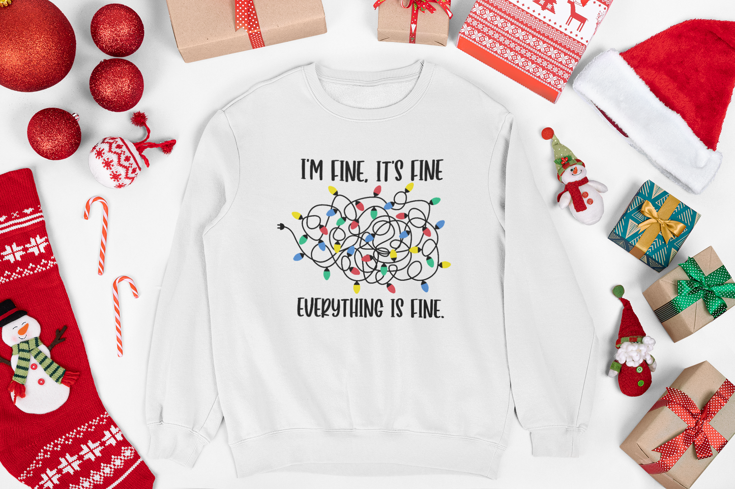 I'm Fine Everything is Fine, Christmas Lights Sweatshirt, Sweatshirts Women, Womens Christmas Sweatshirt, Christmas Sweatshirt