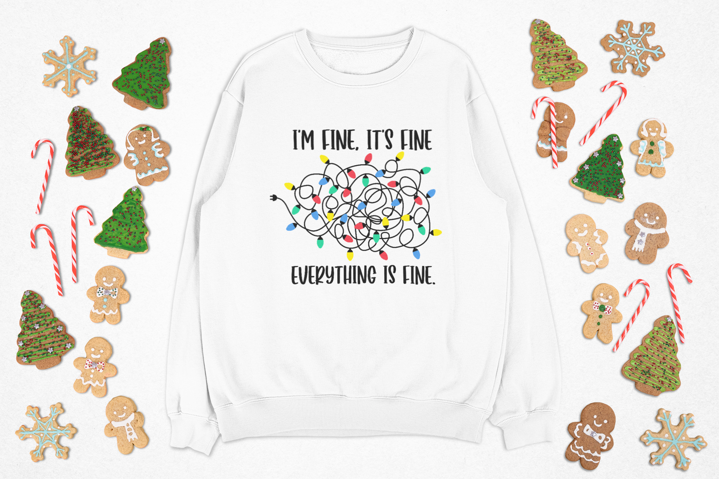 I'm Fine Everything is Fine, Christmas Lights Sweatshirt, Sweatshirts Women, Womens Christmas Sweatshirt, Christmas Sweatshirt
