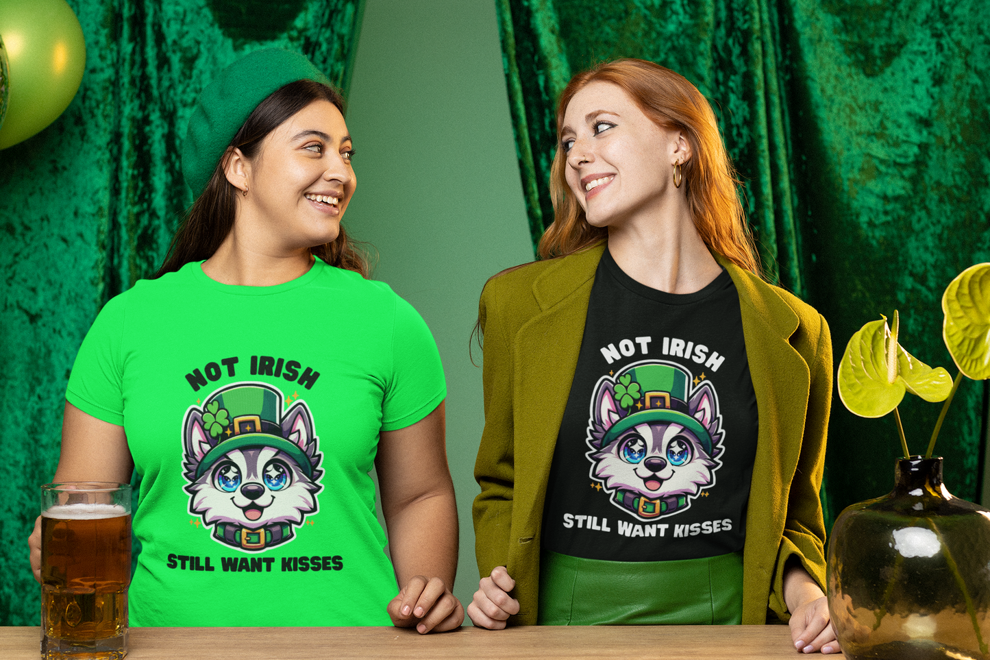 Not Irish But Kissable Husky T-Shirt - St. Patrick’s Day Themed Tee