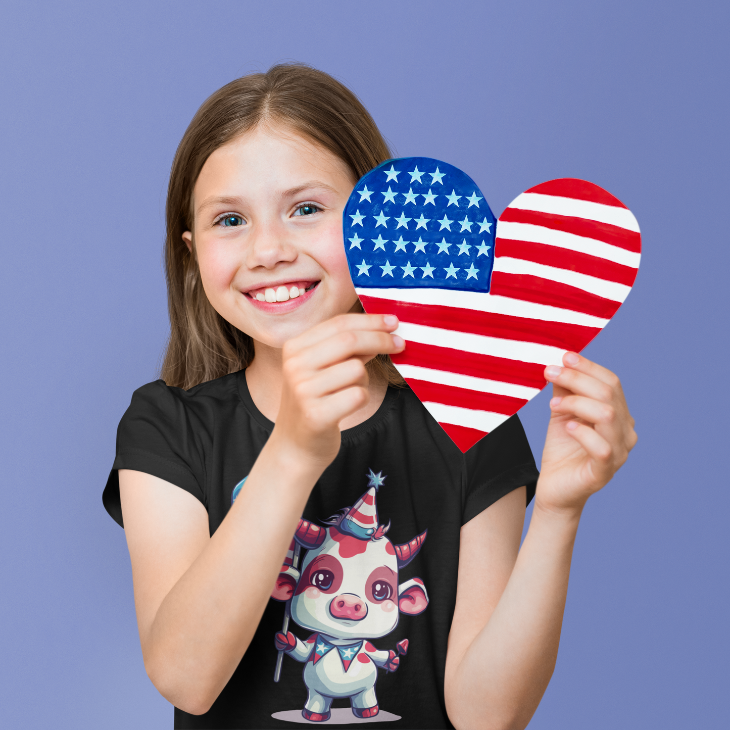 Adorable Pink Mini Cow Kids Shirt - Patriotic Cartoon Design, Cute 4th of July Tee, unisex cotton shirt