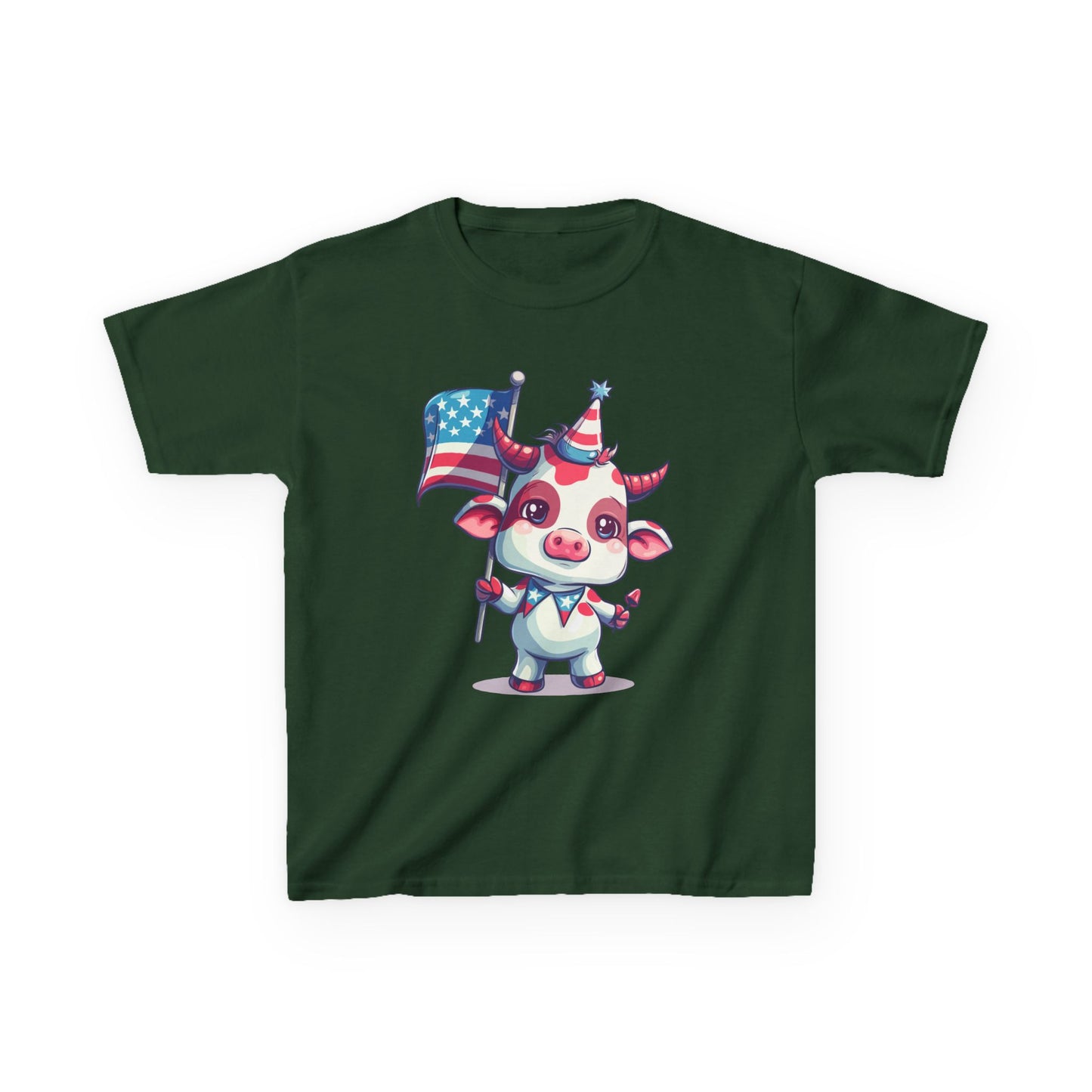 Adorable Pink Mini Cow Kids Shirt - Patriotic Cartoon Design, Cute 4th of July Tee, unisex cotton shirt