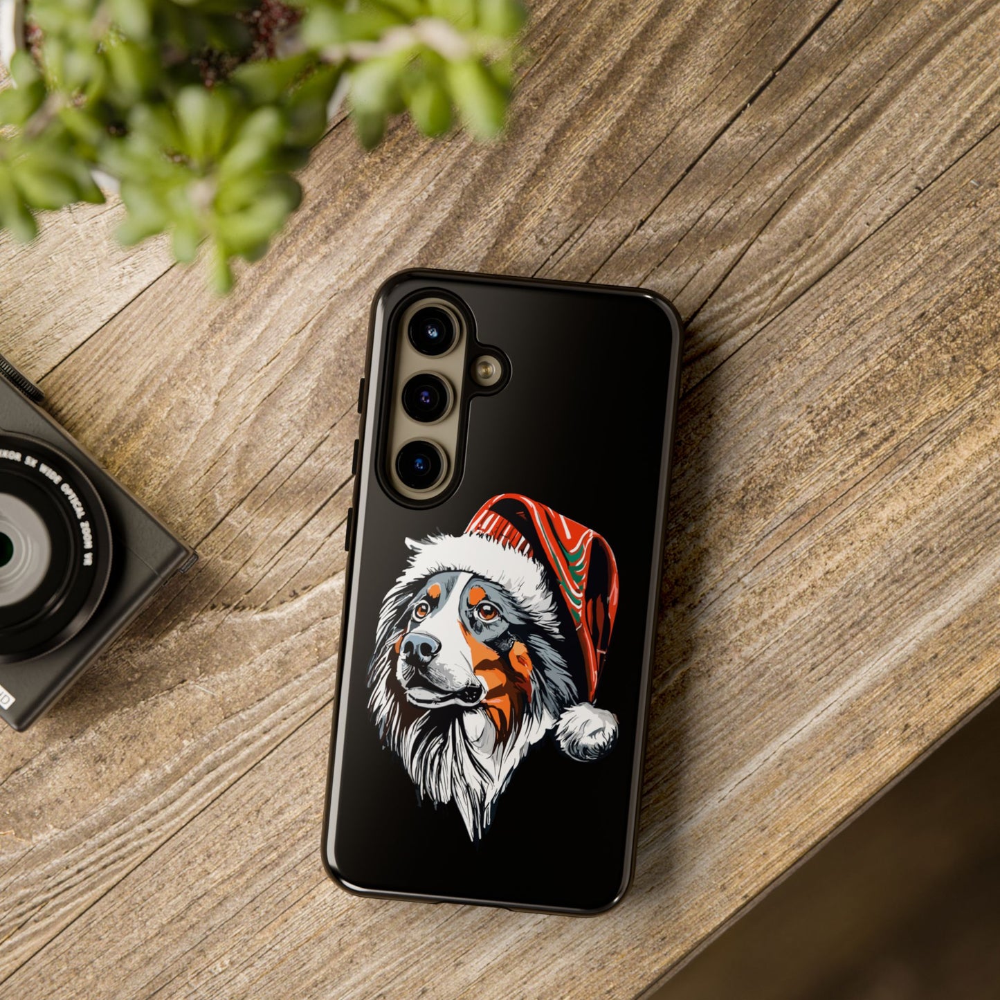 Festive Australian Shepherd Christmas Phone Case - Compatible with 16, 15, Pro Max, Galaxy, & Pixel