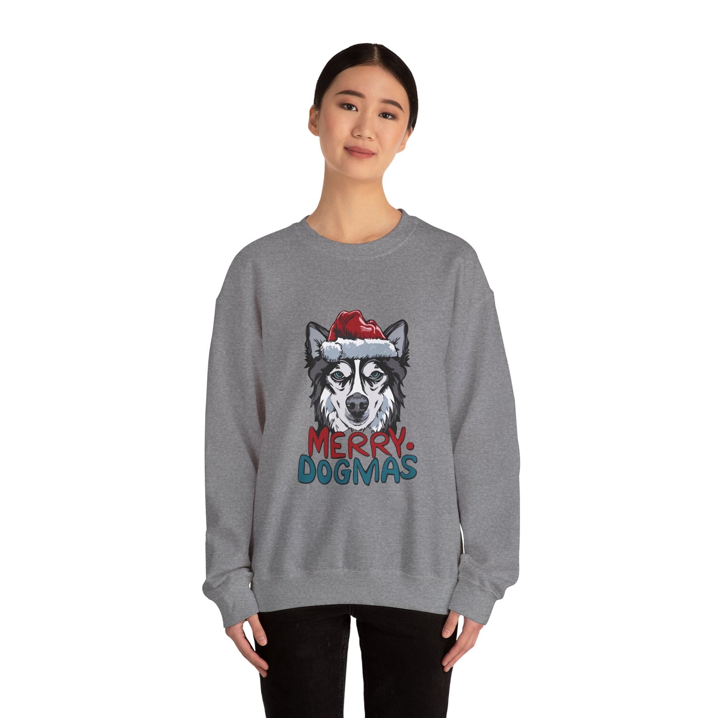 Cute Husky Christmas Sweathirt, Animal Lover Gift For Christmas, Christmas Merry Dogmas Unisex Heavy Blend™ Crewneck Sweatshirt