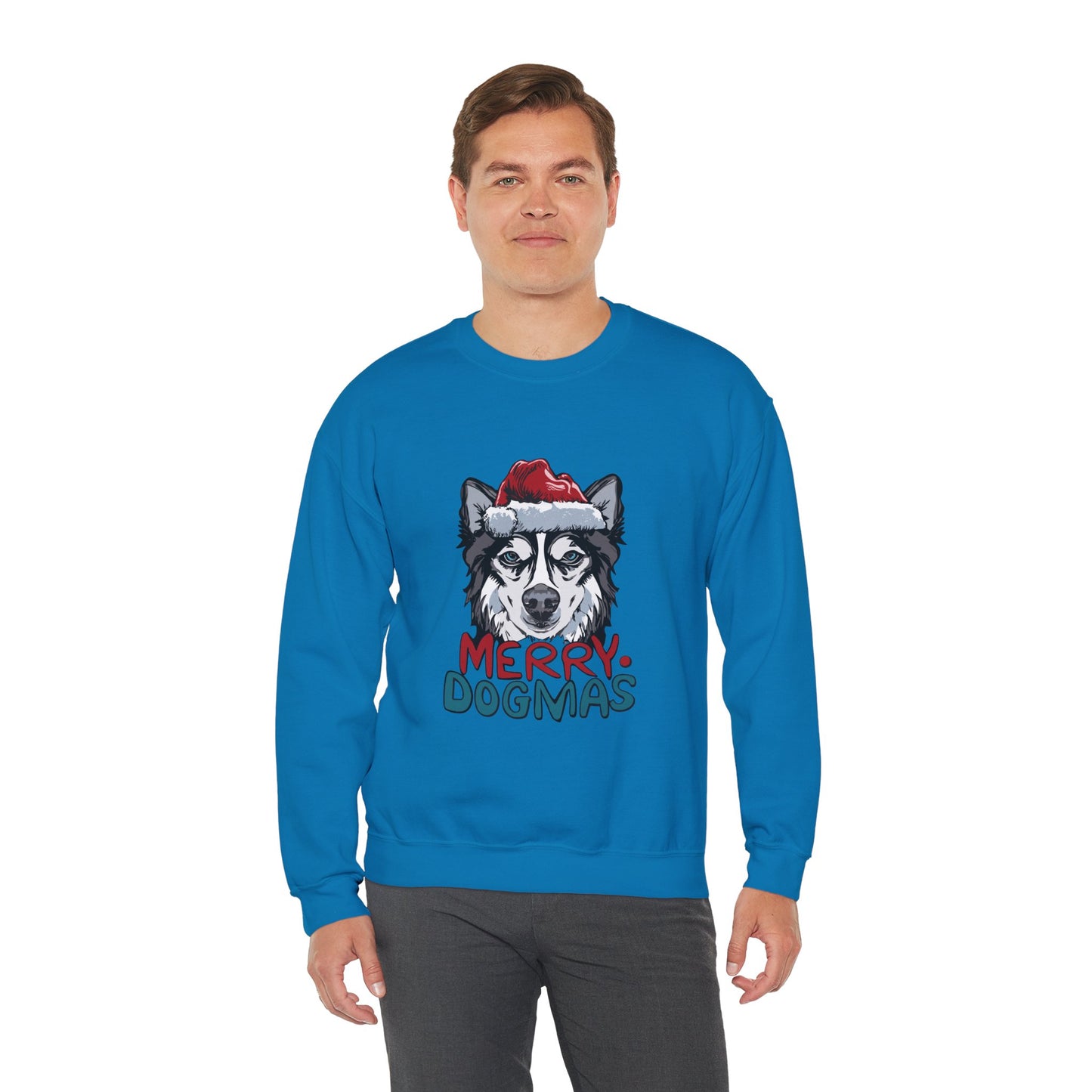 Cute Husky Christmas Sweathirt, Animal Lover Gift For Christmas, Christmas Merry Dogmas Unisex Heavy Blend™ Crewneck Sweatshirt