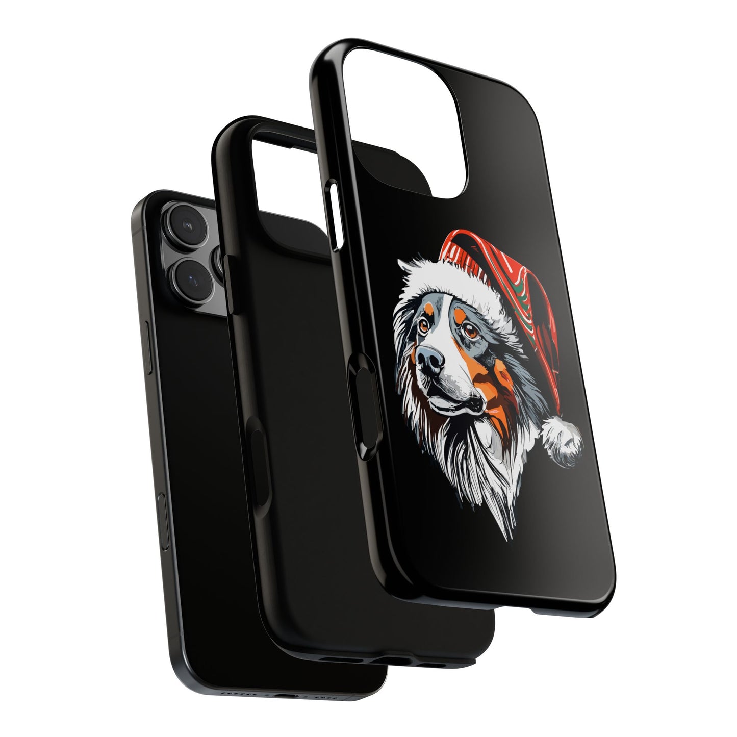 Festive Australian Shepherd Christmas Phone Case - Compatible with 16, 15, Pro Max, Galaxy, & Pixel