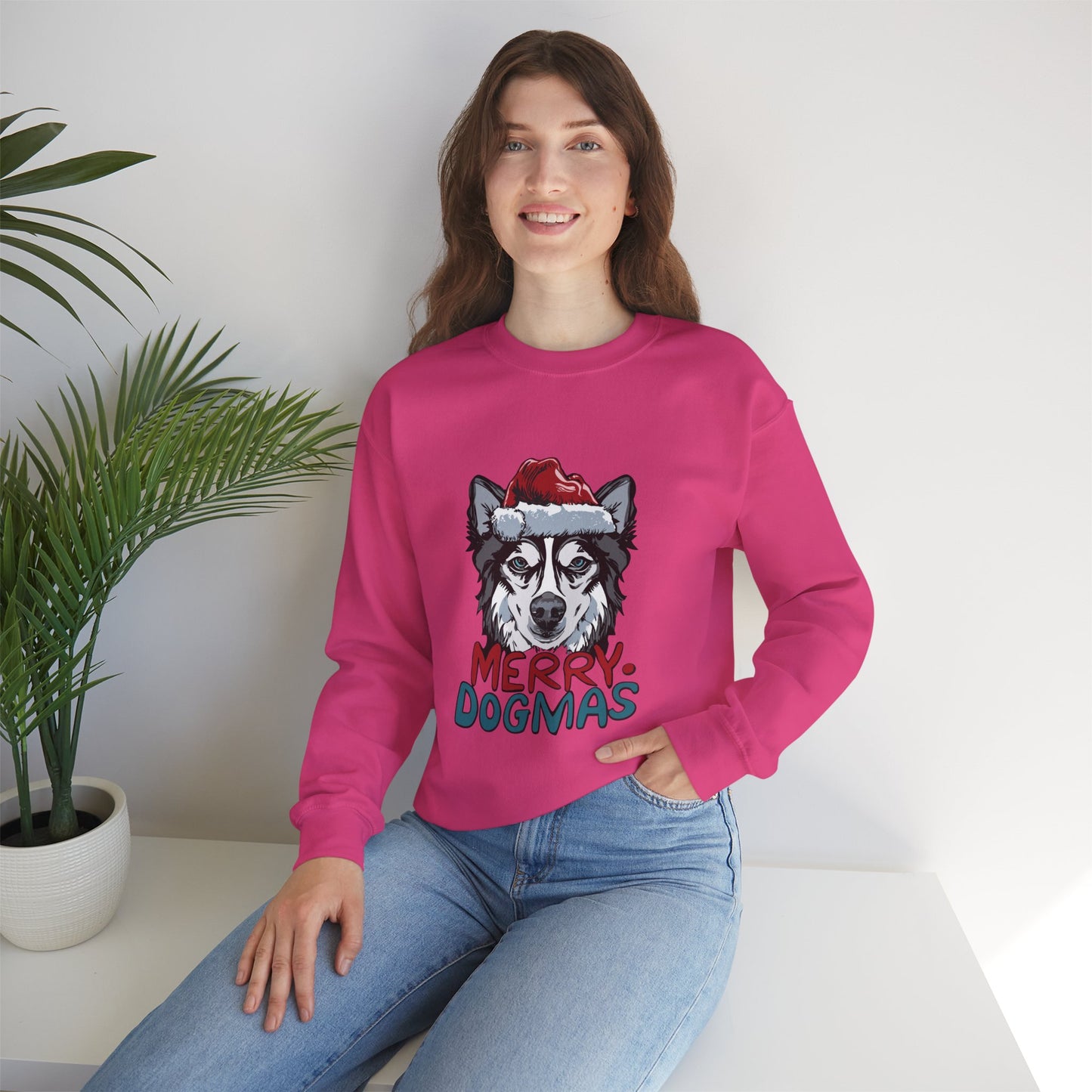 Cute Husky Christmas Sweathirt, Animal Lover Gift For Christmas, Christmas Merry Dogmas Unisex Heavy Blend™ Crewneck Sweatshirt