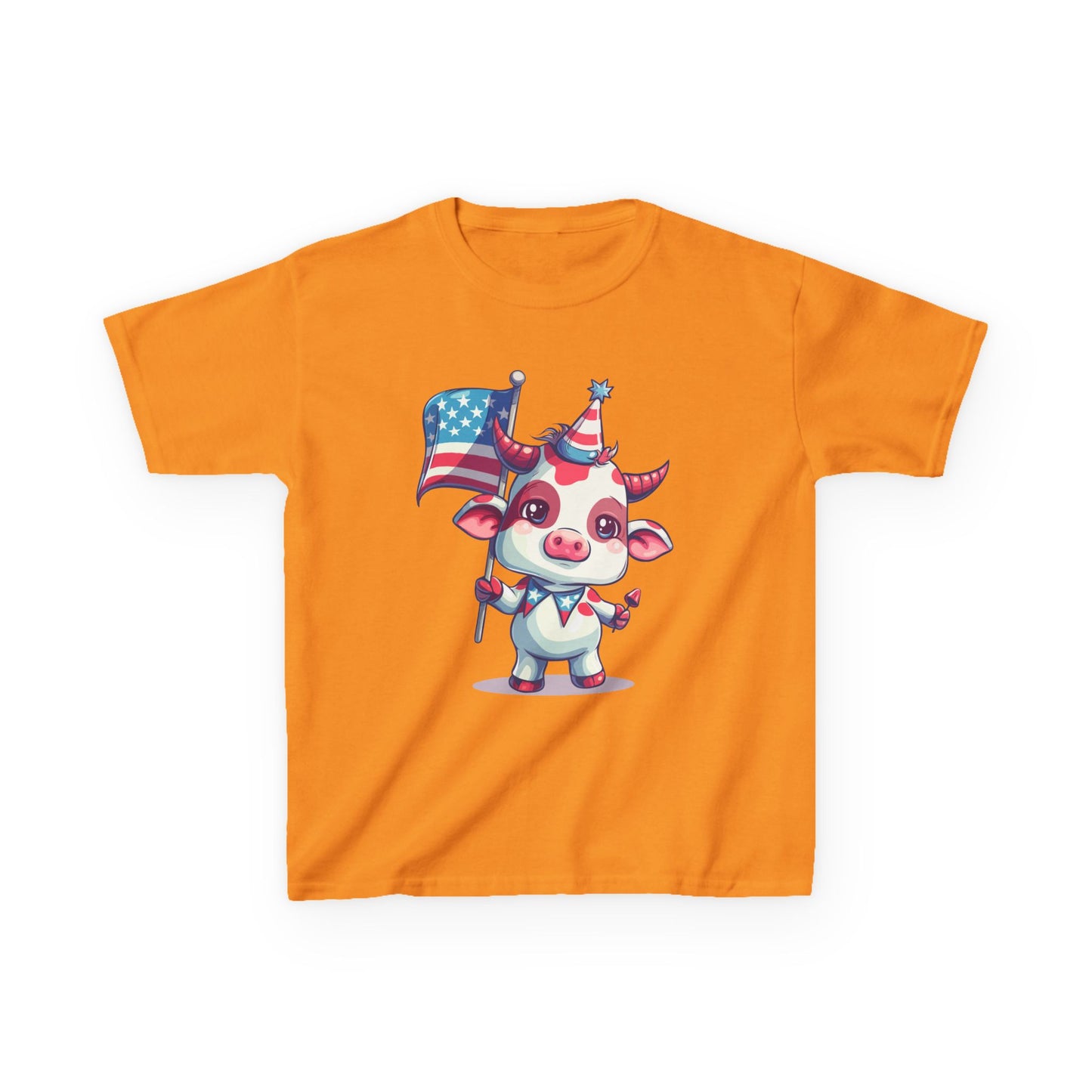 Adorable Pink Mini Cow Kids Shirt - Patriotic Cartoon Design, Cute 4th of July Tee, unisex cotton shirt