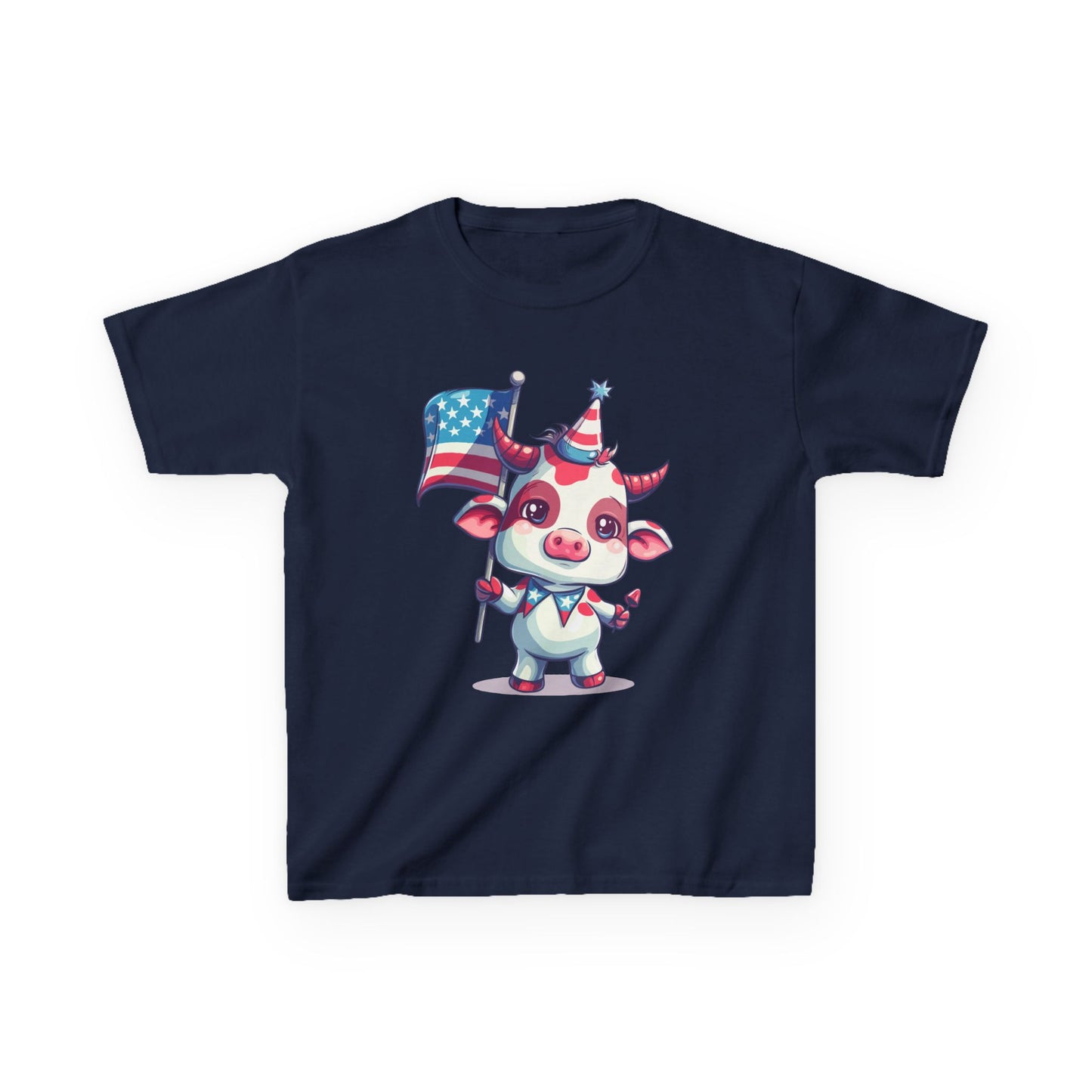 Adorable Pink Mini Cow Kids Shirt - Patriotic Cartoon Design, Cute 4th of July Tee, unisex cotton shirt
