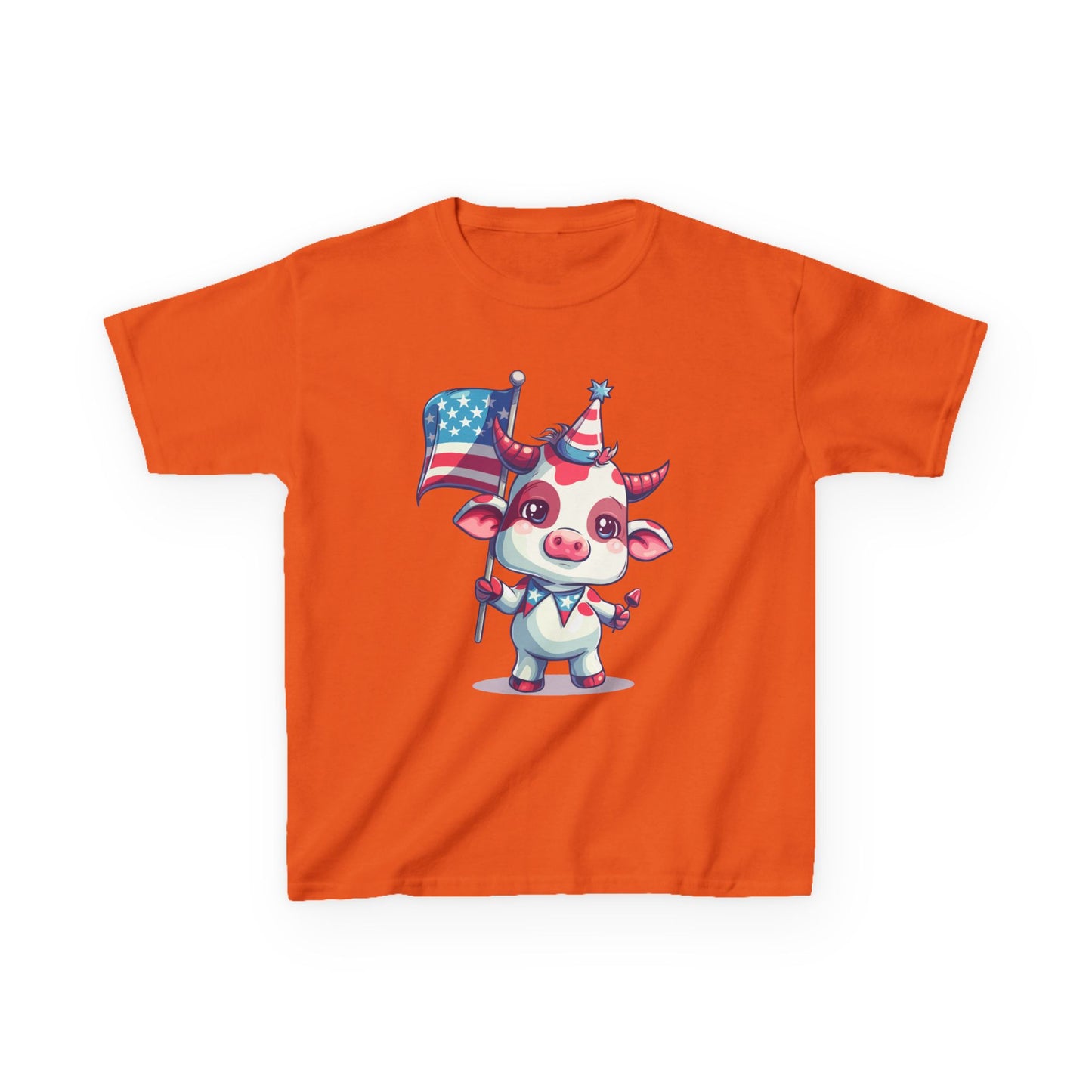Adorable Pink Mini Cow Kids Shirt - Patriotic Cartoon Design, Cute 4th of July Tee, unisex cotton shirt