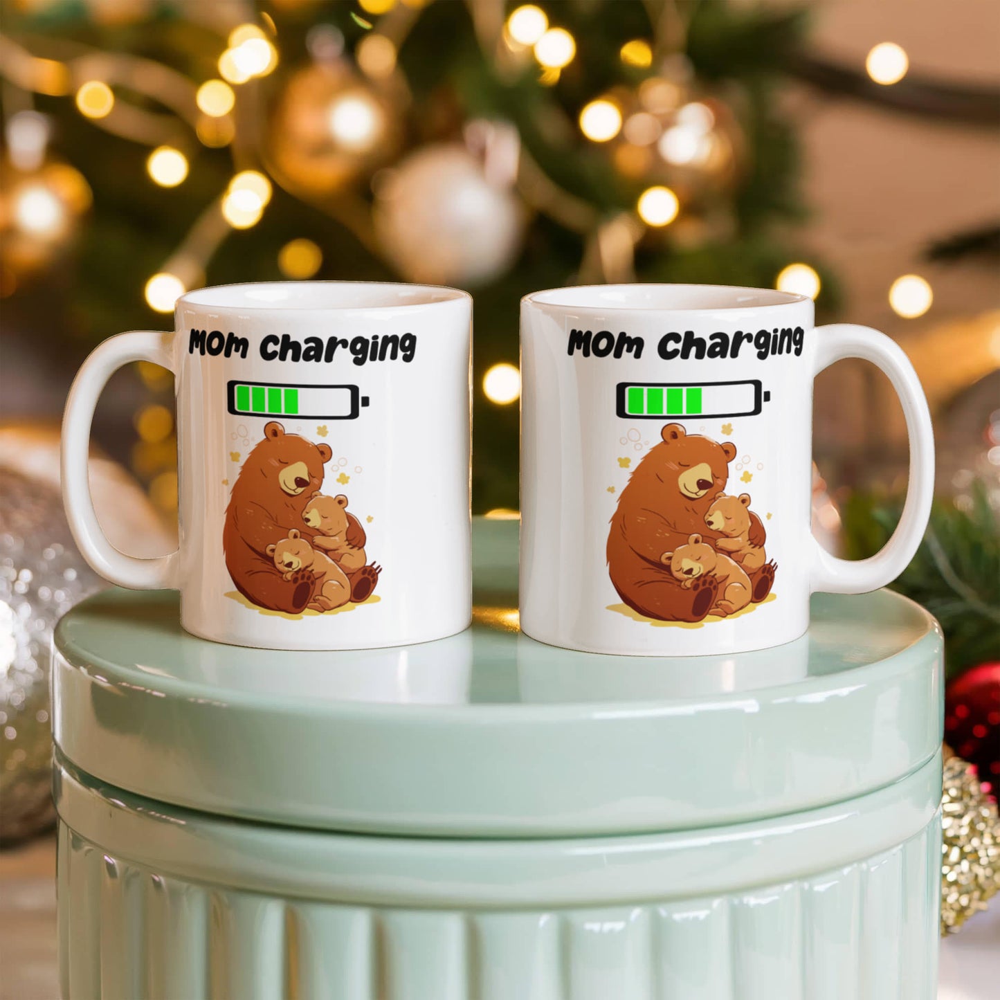 Mom Charging Mug – Funny Coffee Mug for Moms, Mama Bear Design, Cute Gift from Kids, Perfect for Mother's Day