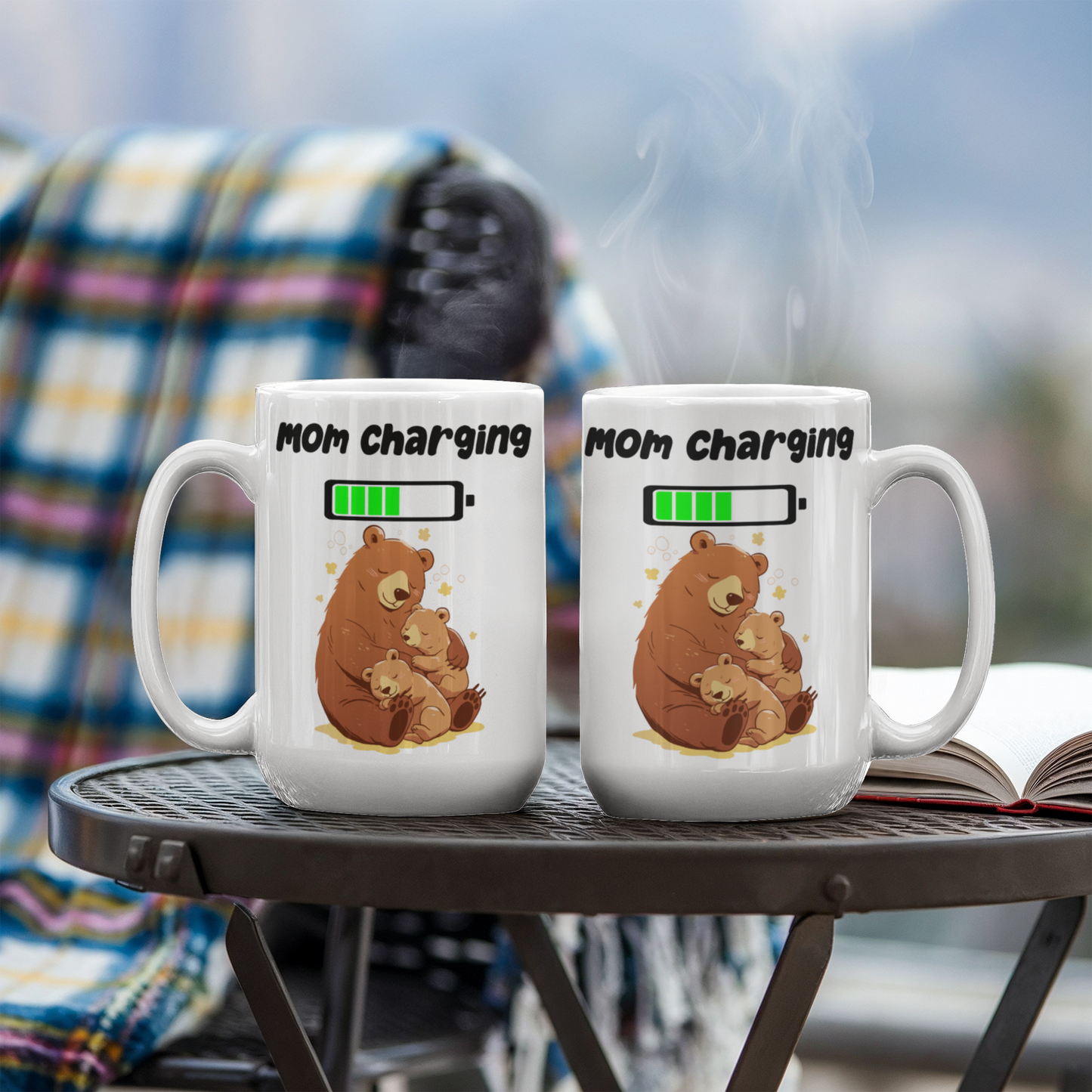 Mom Charging Mug – Funny Coffee Mug for Moms, Mama Bear Design, Cute Gift from Kids, Perfect for Mother's Day