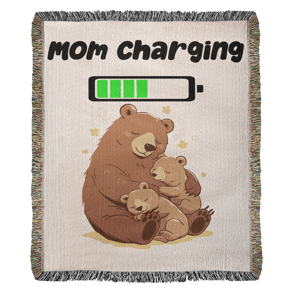 Mom Charging Bear Blanket – Soft Fleece Throw for Moms, Cozy Gift from Kids, Cute Mama Bear and Cubs Design
