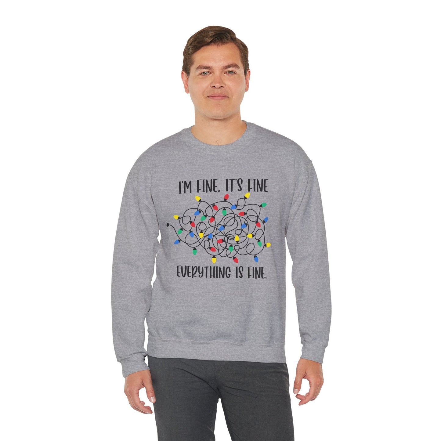 I'm Fine Everything is Fine, Christmas Lights Sweatshirt, Sweatshirts Women, Womens Christmas Sweatshirt, Christmas Sweatshirt