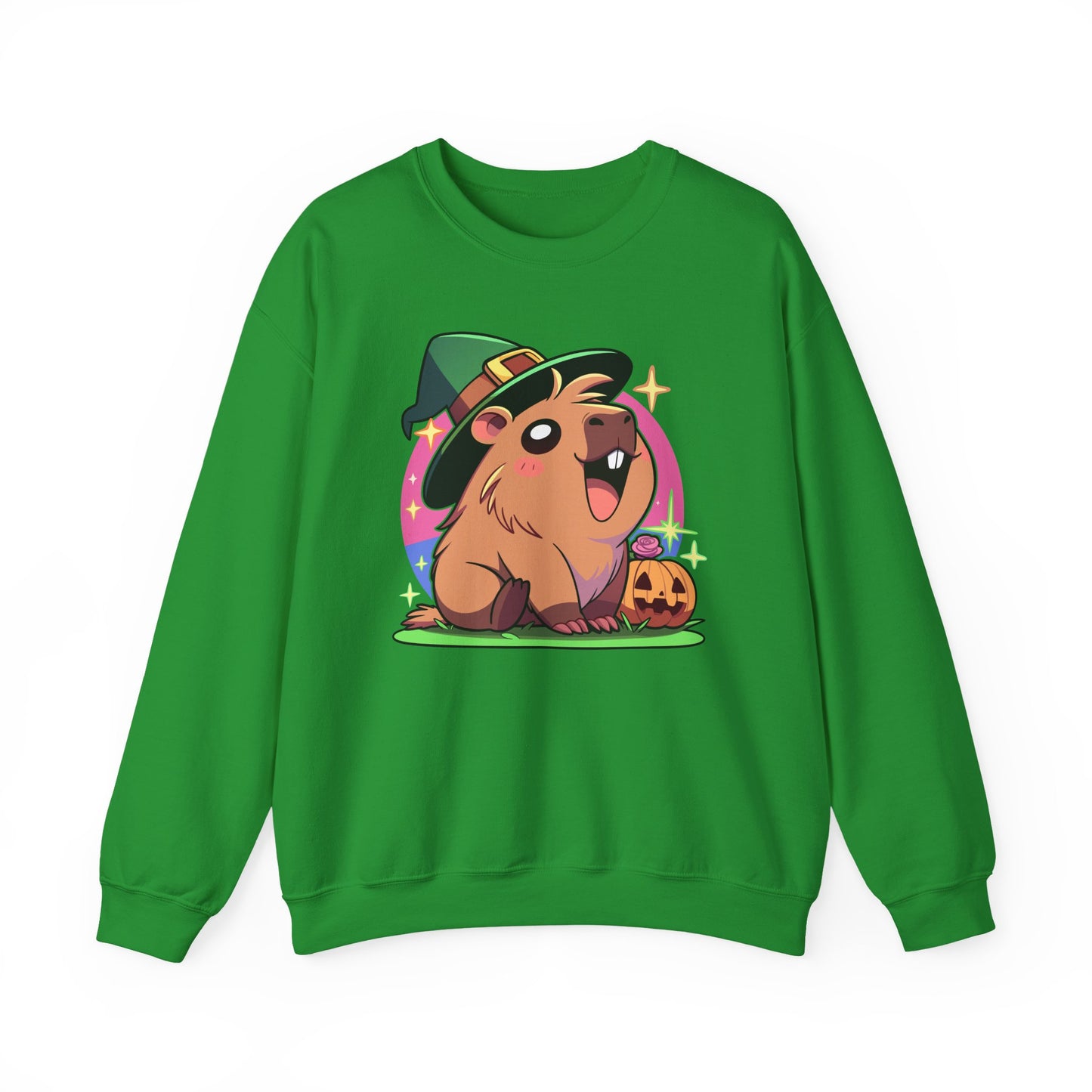 Capybara Halloween Sweatshirt – Witch Hat & Pumpkin Crewneck (Unisex)