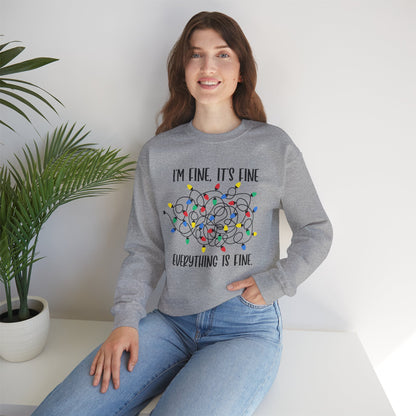 I'm Fine Everything is Fine, Christmas Lights Sweatshirt, Sweatshirts Women, Womens Christmas Sweatshirt, Christmas Sweatshirt