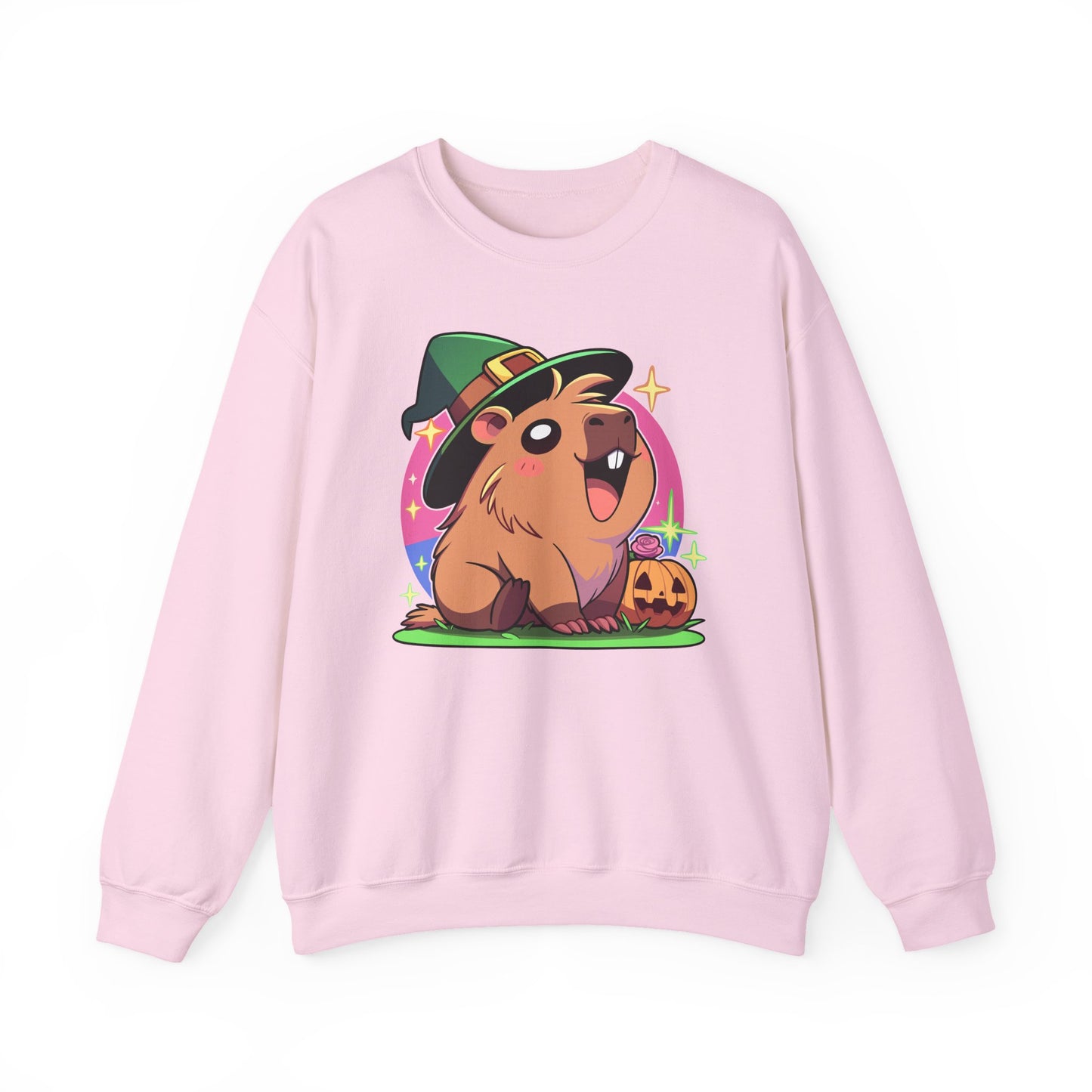 Capybara Halloween Sweatshirt – Witch Hat & Pumpkin Crewneck (Unisex)