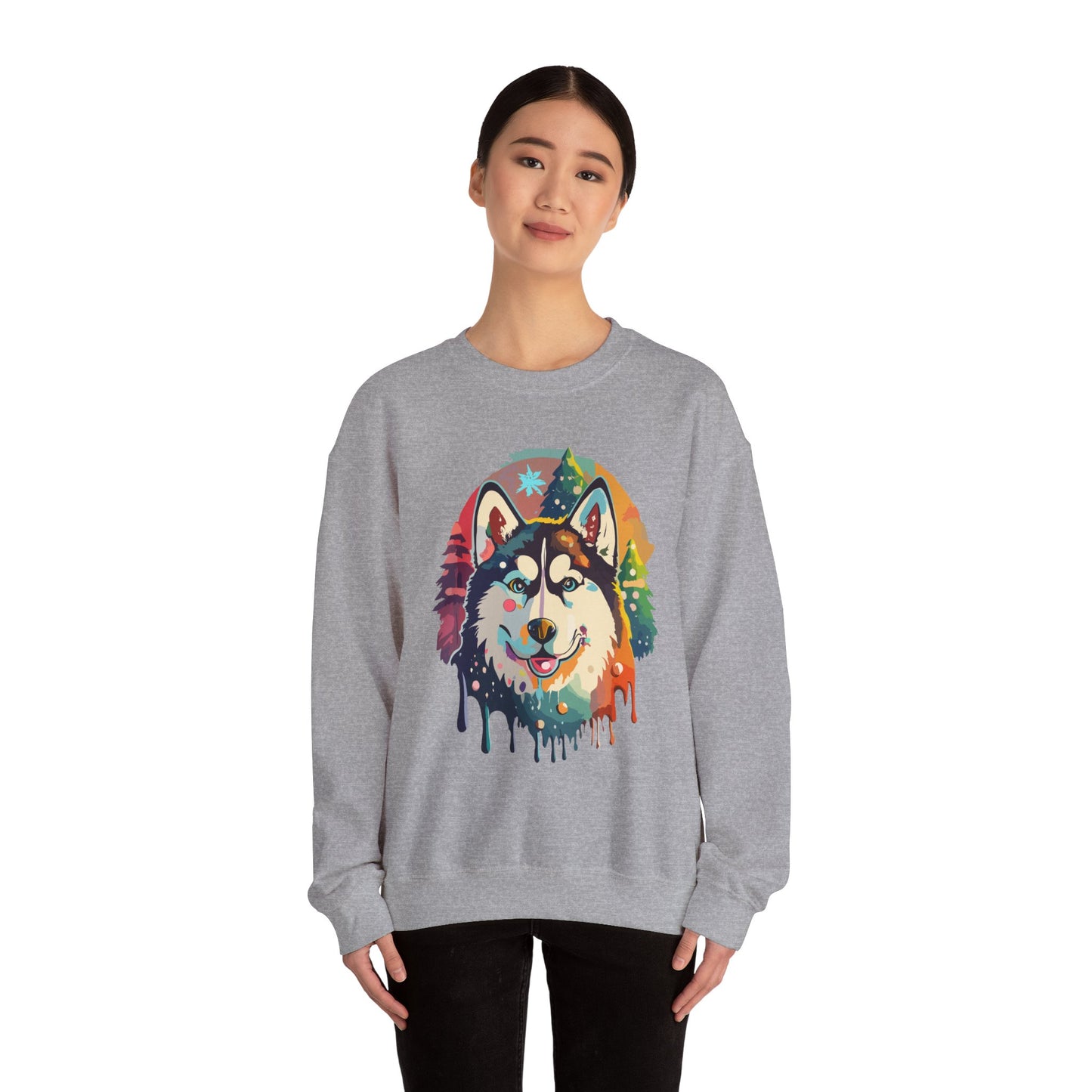 Unisex Christmas Husky Sweatshirt - Cozy Holiday Dog Pullover, Perfect for Winter, Xmas Gift for dog lover