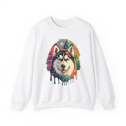 Unisex Christmas Husky Sweatshirt - Cozy Holiday Dog Pullover, Perfect for Winter, Xmas Gift for dog lover