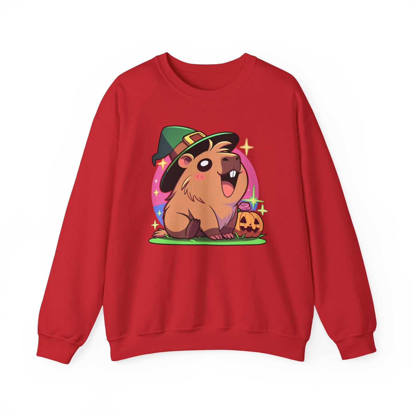 Capybara Halloween Sweatshirt – Witch Hat & Pumpkin Crewneck (Unisex)