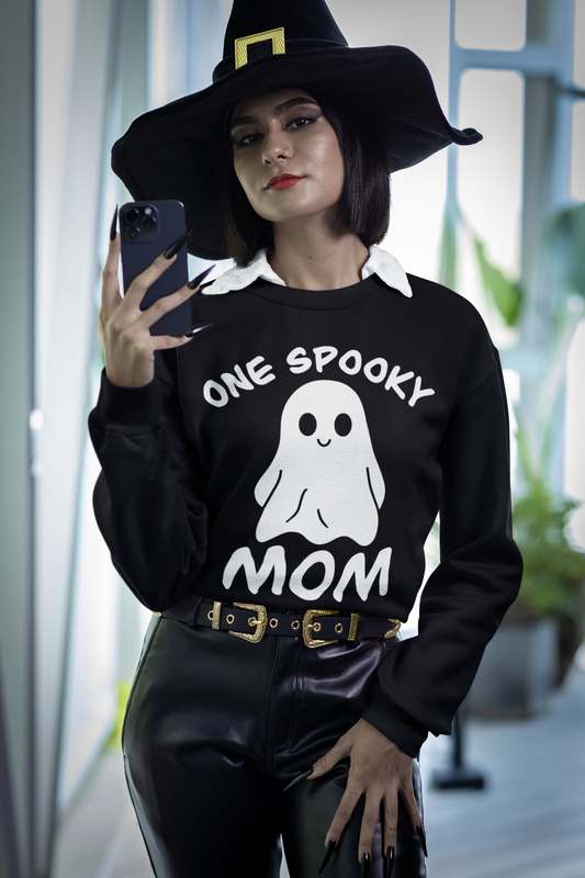 One Spooky Mom Halloween Sweatshirt | Cute Ghost Fall Sweater for Moms
