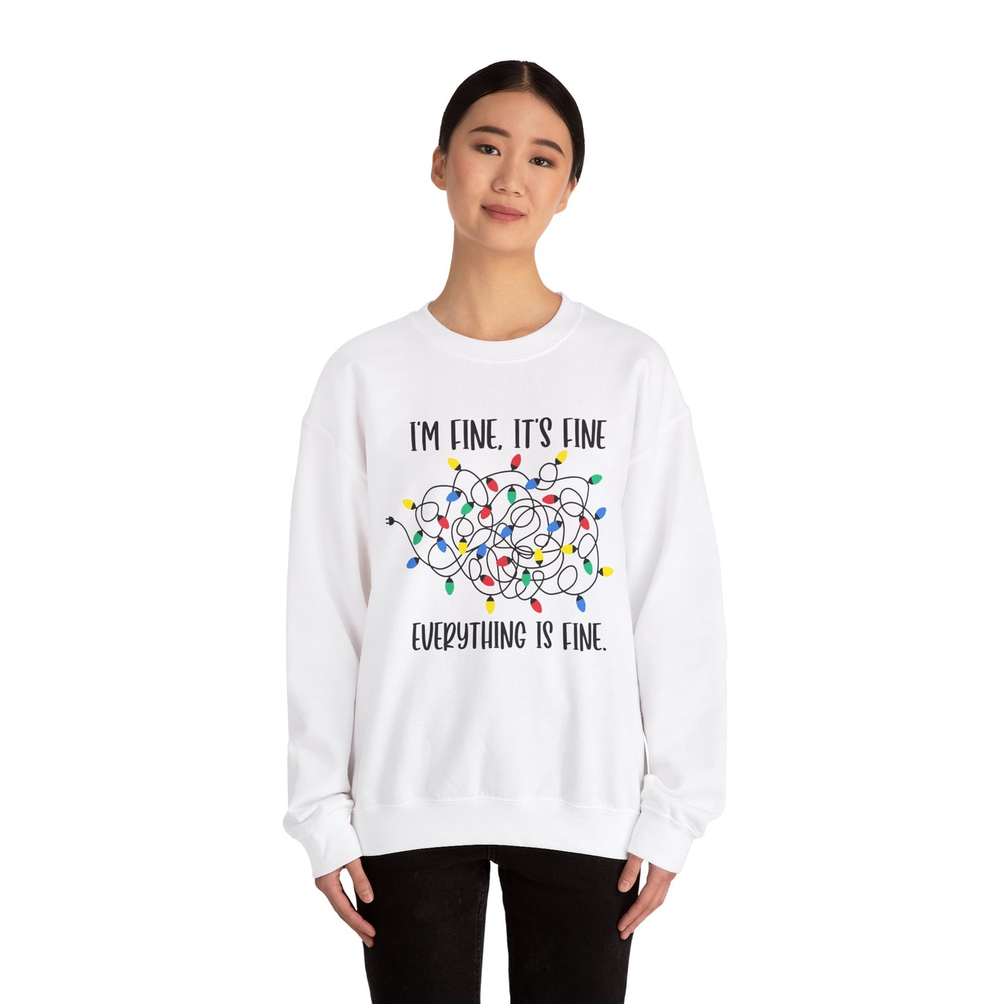 I'm Fine Everything is Fine, Christmas Lights Sweatshirt, Sweatshirts Women, Womens Christmas Sweatshirt, Christmas Sweatshirt