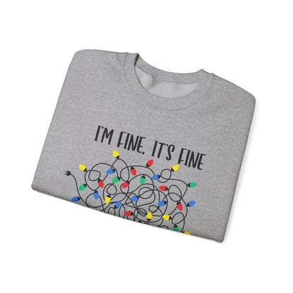 I'm Fine Everything is Fine, Christmas Lights Sweatshirt, Sweatshirts Women, Womens Christmas Sweatshirt, Christmas Sweatshirt