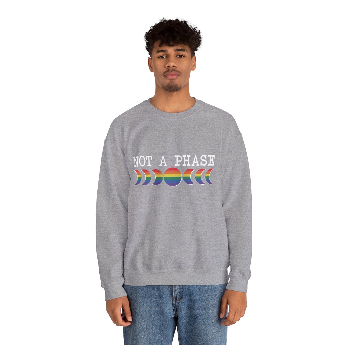 LGBTQ+ Pride "Not a Phase" Rainbow Moon Phases Design Soft Unisex Pullover