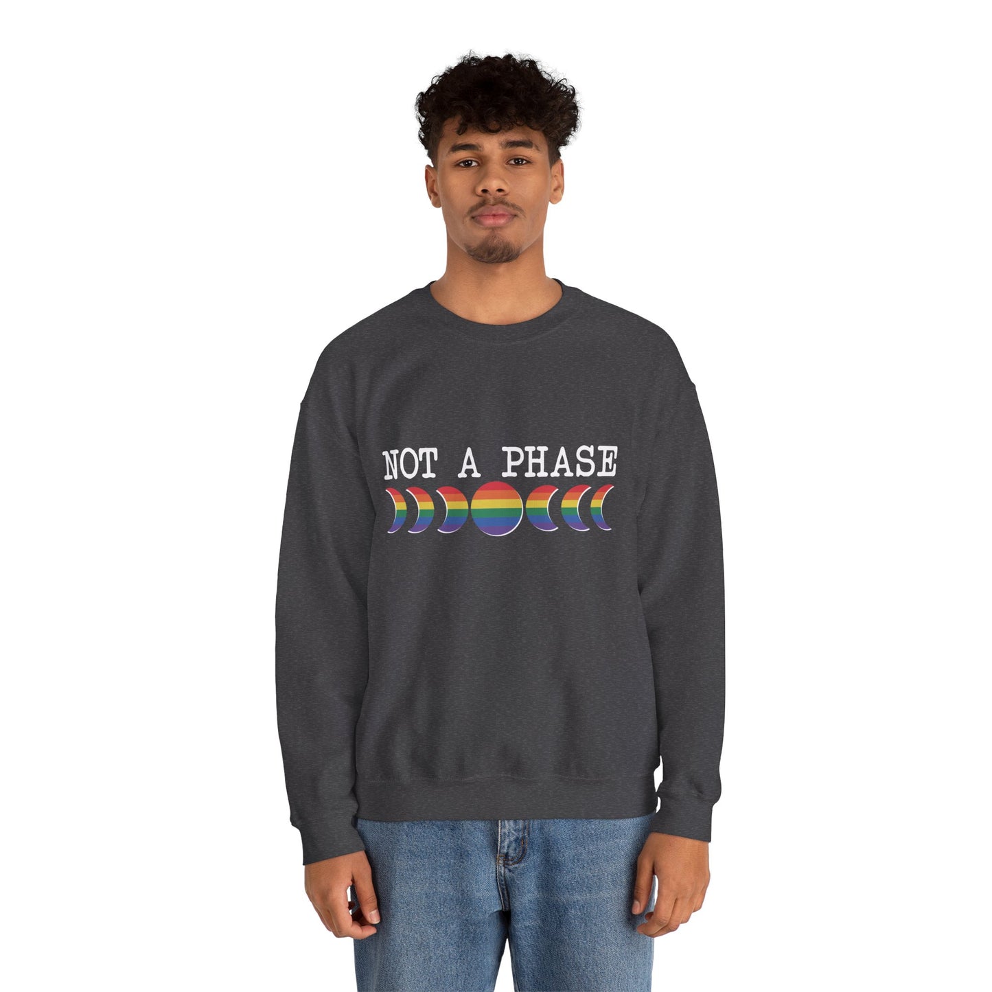 LGBTQ+ Pride "Not a Phase" Rainbow Moon Phases Design Soft Unisex Pullover