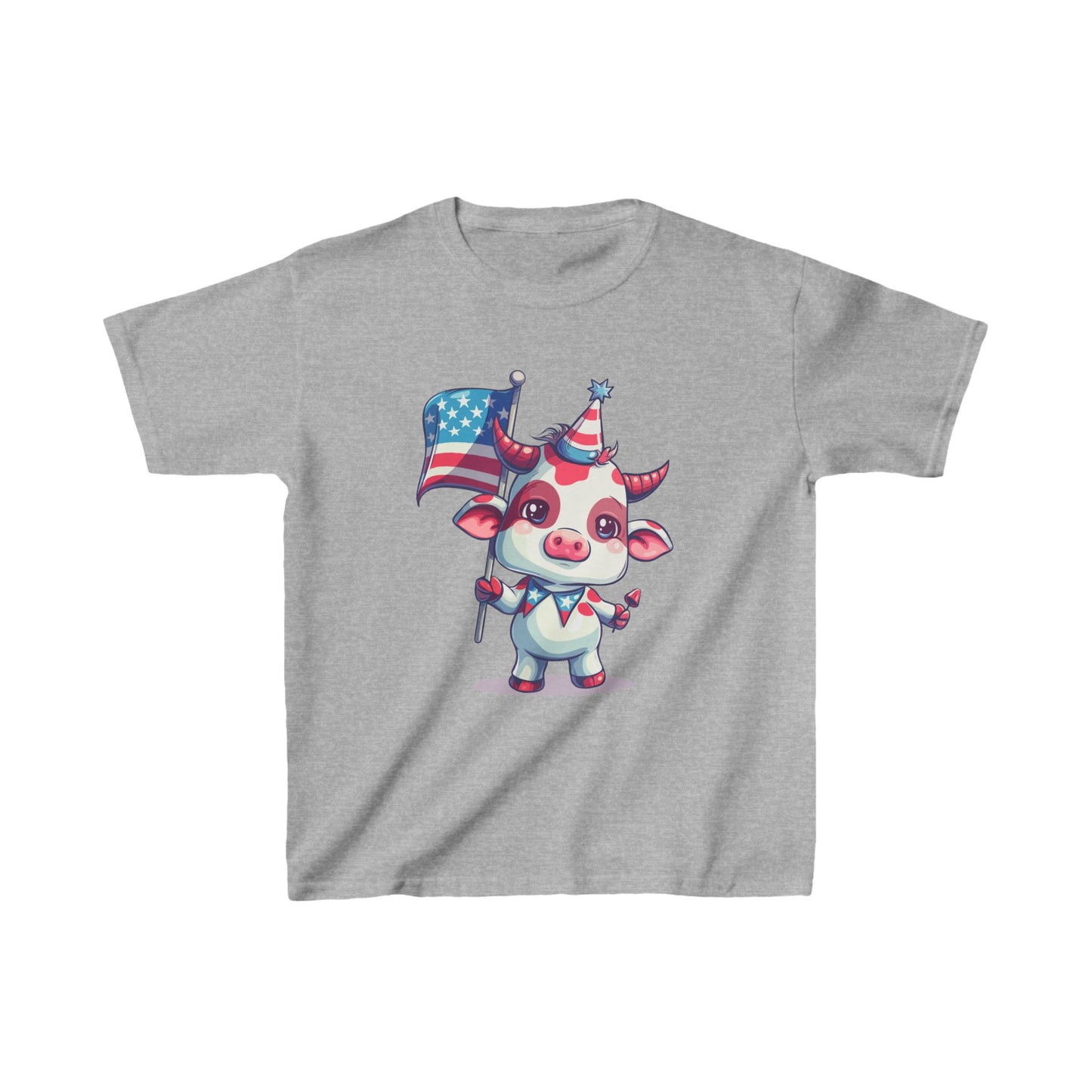 Adorable Pink Mini Cow Kids Shirt - Patriotic Cartoon Design, Cute 4th of July Tee, unisex cotton shirt