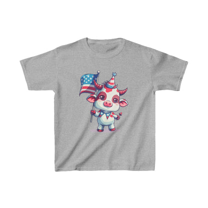 Adorable Pink Mini Cow Kids Shirt - Patriotic Cartoon Design, Cute 4th of July Tee, unisex cotton shirt