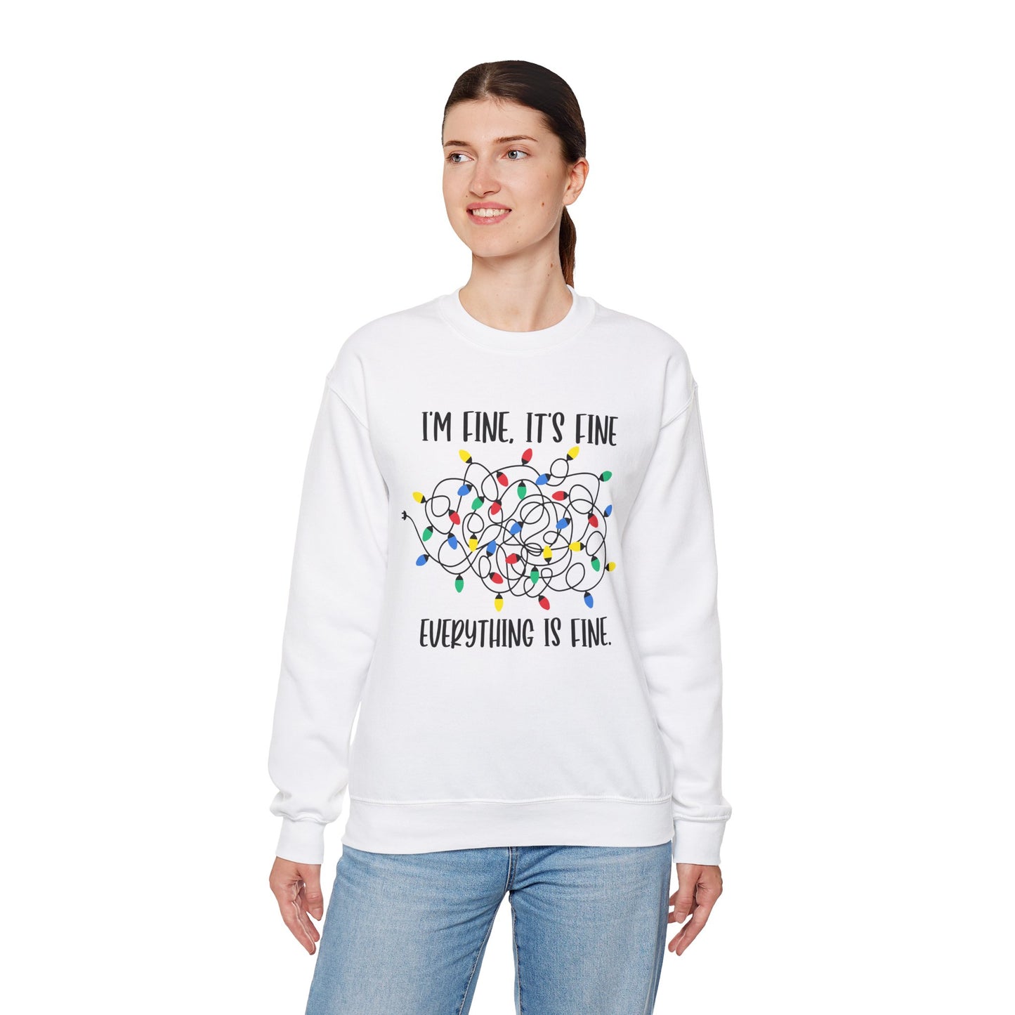 I'm Fine Everything is Fine, Christmas Lights Sweatshirt, Sweatshirts Women, Womens Christmas Sweatshirt, Christmas Sweatshirt