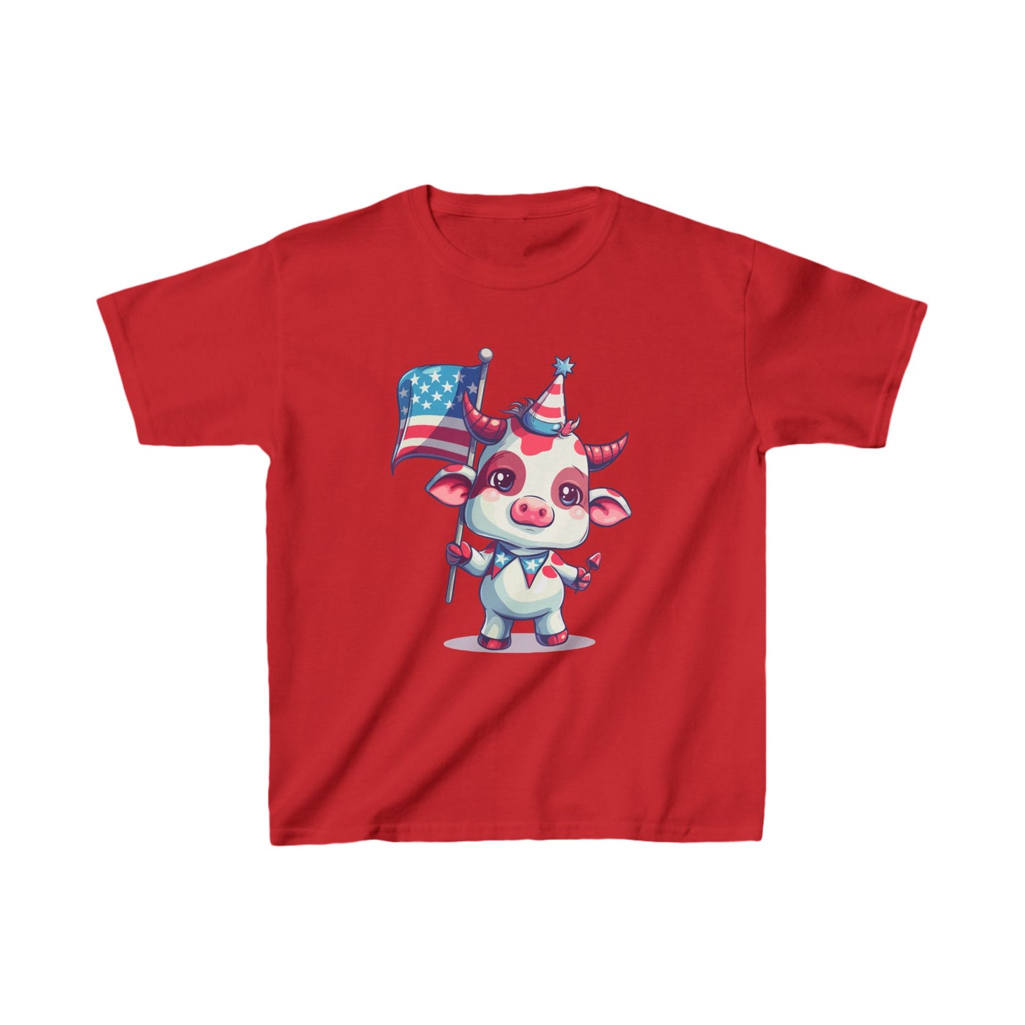 Adorable Pink Mini Cow Kids Shirt - Patriotic Cartoon Design, Cute 4th of July Tee, unisex cotton shirt