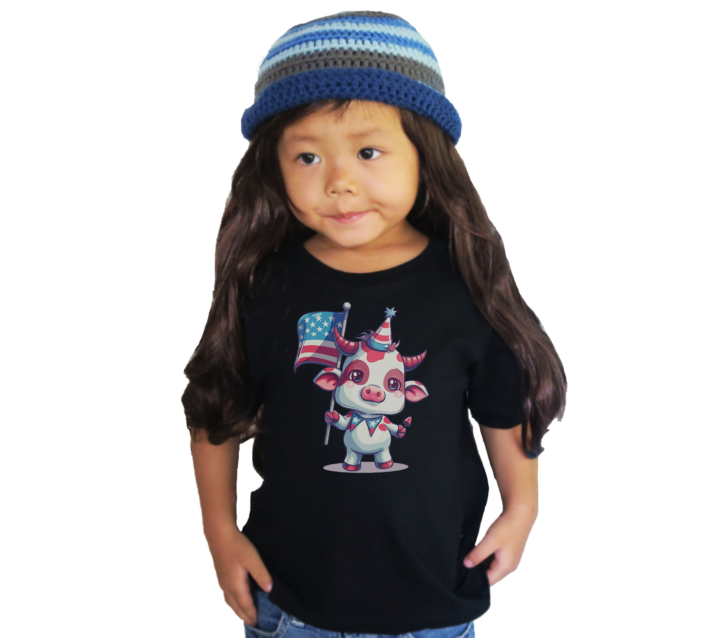 Adorable Pink Mini Cow Kids Shirt - Patriotic Cartoon Design, Cute 4th of July Tee, unisex cotton shirt