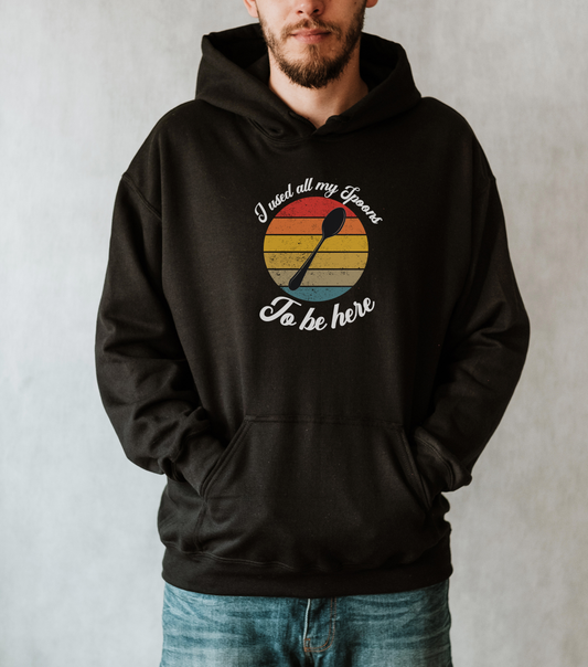 Humorous spoon theory hoodie, "I don't have enough spoons to be here hoodie" Empowering Stylish Comfort Apparel