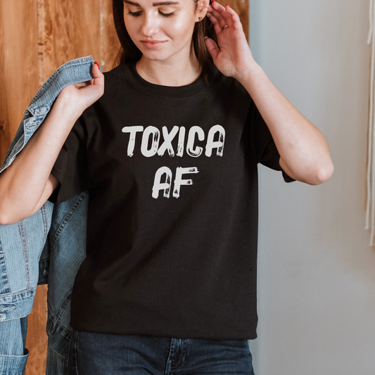 Toxica AF Women's short sleeve Shirt, Spanglish Espanol humorous Tee, Spanish Funny Tshirt, Bold Women's Statement, Edgy Feminist Accessory